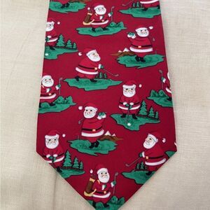 VTG SANTA RED GREEN Golf Tree Christmas Silk Men Necktie Tie  John Henry USA